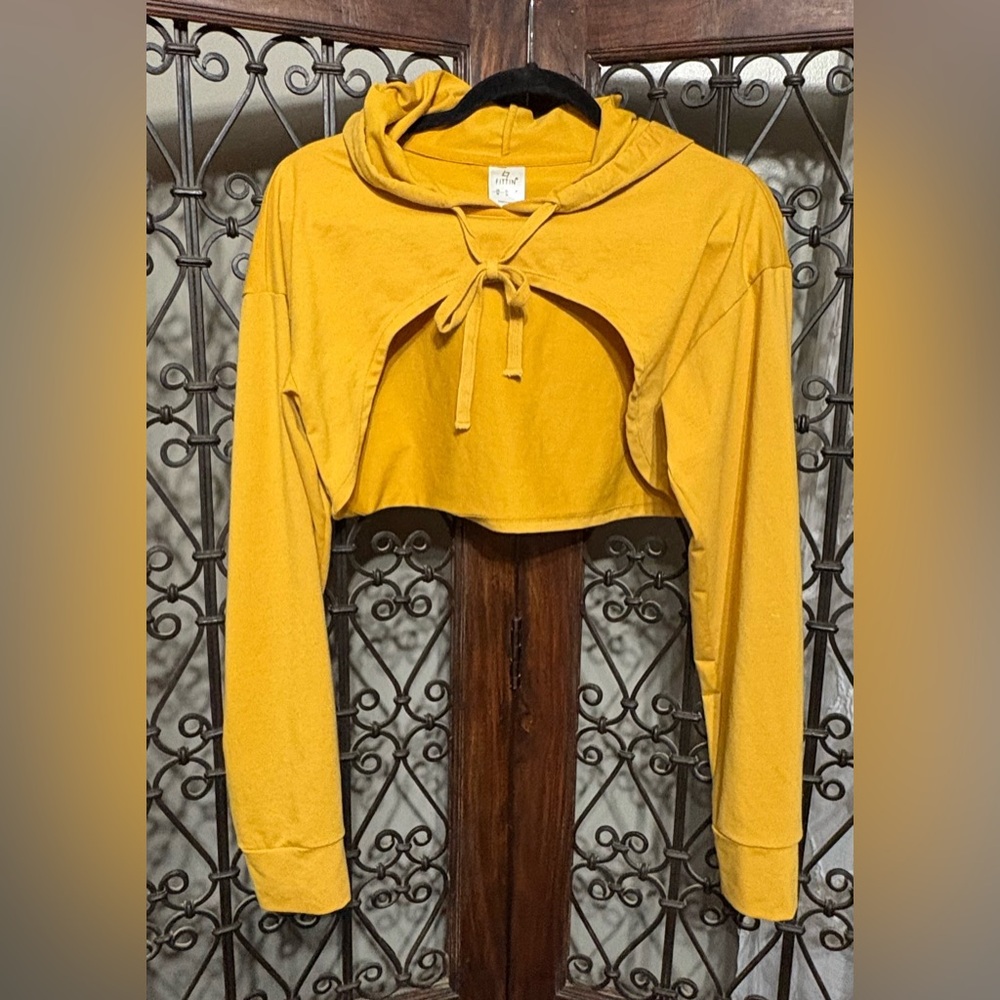 Yellow Cropped Hoodie Sweatshirt